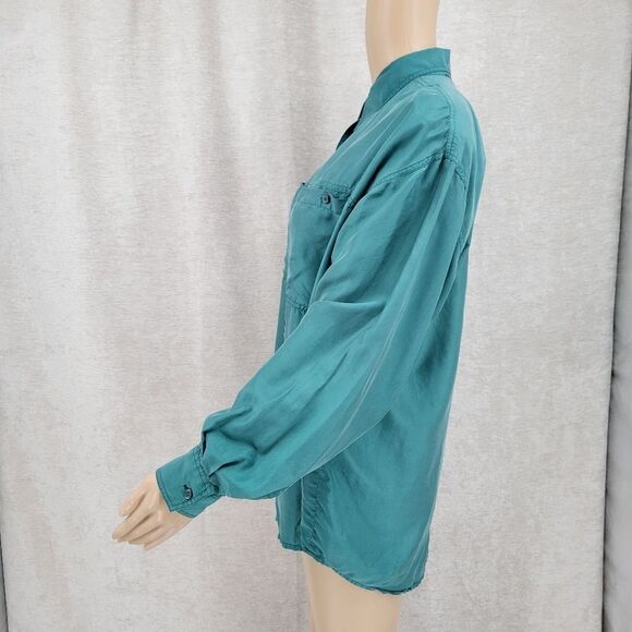 Jonathan Logan Vintage Green Silk Button Down Shirt Top Women's Large - Picture 4 of 9